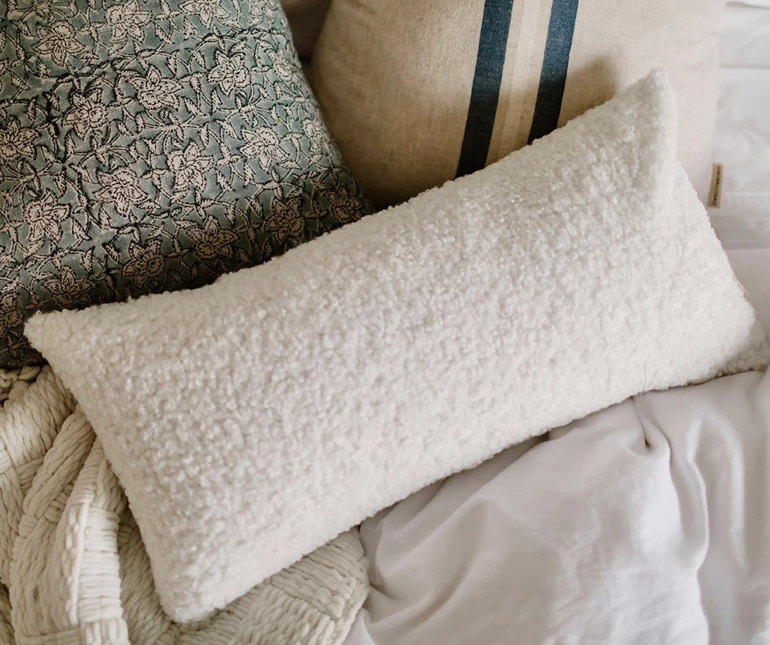 Abbey | Faux Shearling Pillow Cover, Cozy Fake Sheepskin Pillow, Thick Cream Boucle Pillow, Chunk... | Etsy (US)