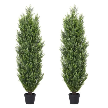 Poetree Artificial Tree 2 Pack 4 ft Outdoor Artificial Topiary Cedar Plants Fake Tree UV Rated Potted Tree for Perfect Housewarming Gift | Walmart (US)