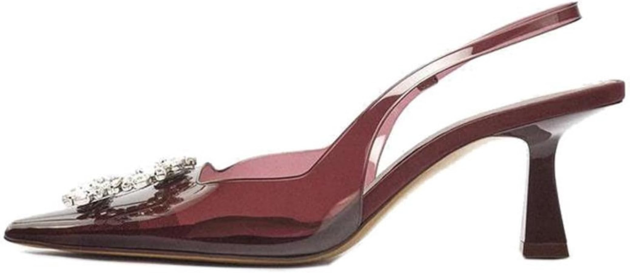 keleimusi Clear Slingback Heeled Shoes for Women Crystal Rhinestone Pointed Toe Wedding Kitten He... | Amazon (US)