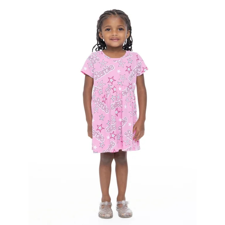 Barbie Toddler Girl Allover Print Dress with Short Sleeves, Sizes 12M-5T | Walmart (US)
