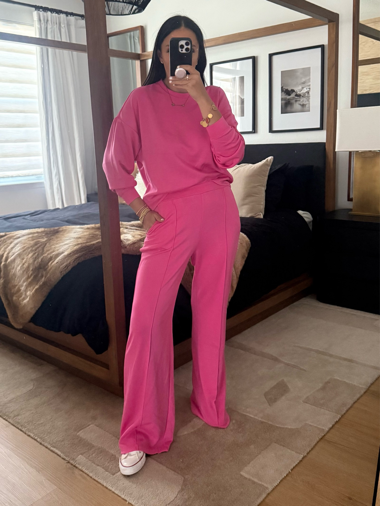 Women's Ultimate ScubaKnit Cropped Sweatshirt wearing size small. Women's Plus Ultimate ScubaKnit Trouser Pants wearing size small. Converse Chuck Taylor All Star Shoreline Slip-On Sneaker