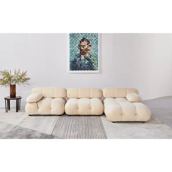 Daimion 4 Pieces Upholstered Sectional - Beige Velvet | Bed Bath & Beyond