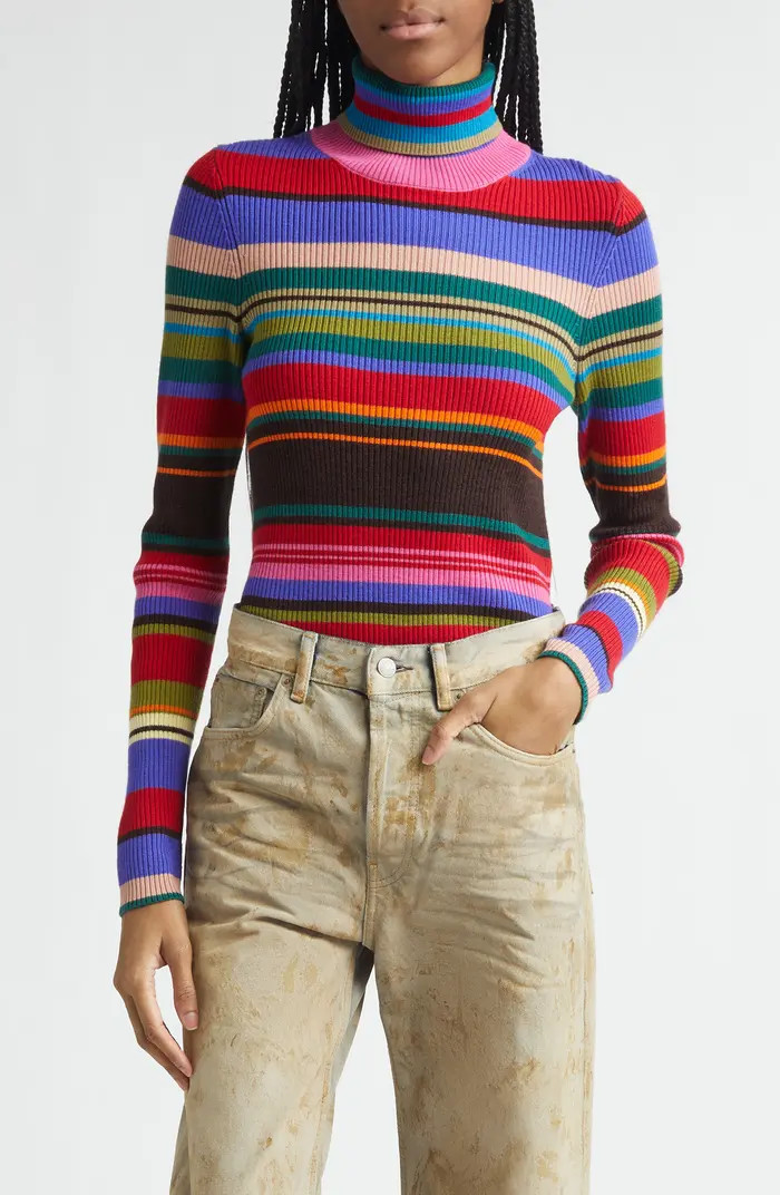 Stripe Rib Wool Turtleneck Sweater | Nordstrom