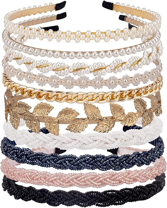 LYroo Pearl Headbands Beaded Headband Metal Head Bands No Slip Hair Accessories for Women Girls,1... | Amazon (US)