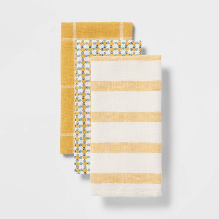3pk Cotton Kitchen Towels Yellow - Threshold™ | Target