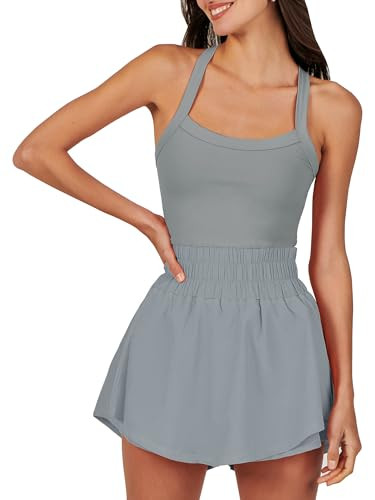 ANRABESS Womens Mini Tennis Dresses Skort Summer Sleeveless One Piece Workout Romper Dress with Shorts Athletic 2025 Outfit Medium | Amazon (US)