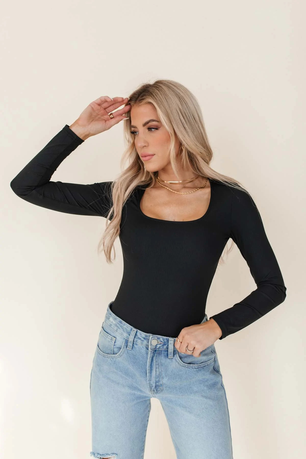 Eden Black Ribbed Scoop Neck Bodysuit | The Post