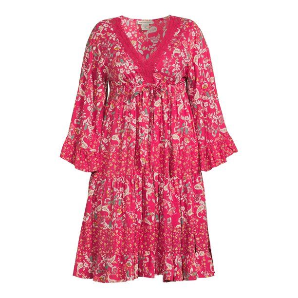 Romantic Gypsy Women's Plus Size Crochet Trim Flutter Sleeve Dress - Walmart.com | Walmart (US)