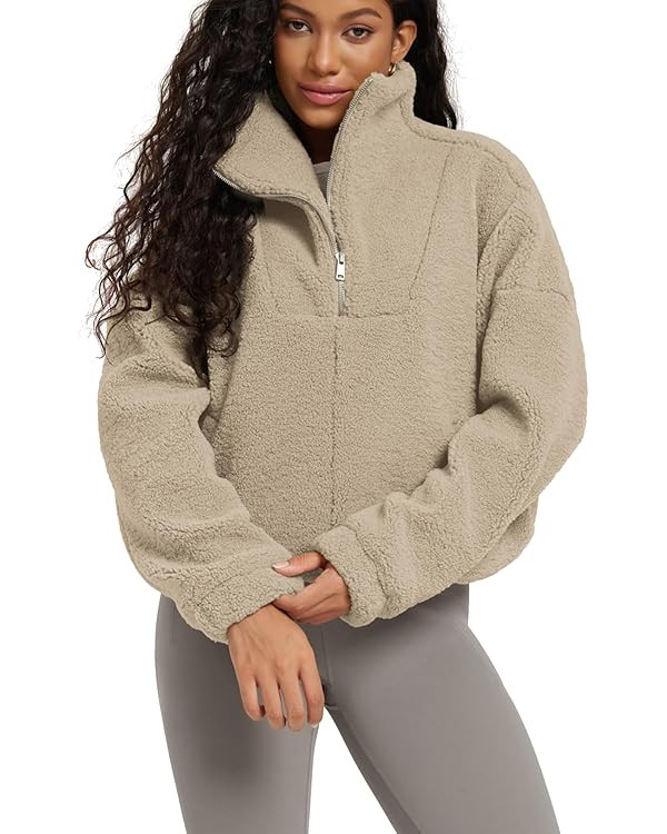 ODODOS Women's Sherpa Fleece Half-Zip Pullover - Cozy Warm Long Sleeve Sweatshirt Cinchable Outer... | Amazon (US)