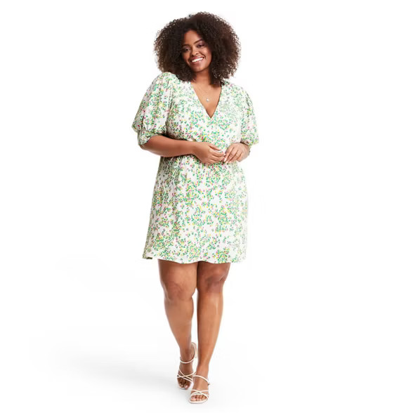Floral Puff Sleeve Swing Dress - RIXO for Target Cream/Green | Target