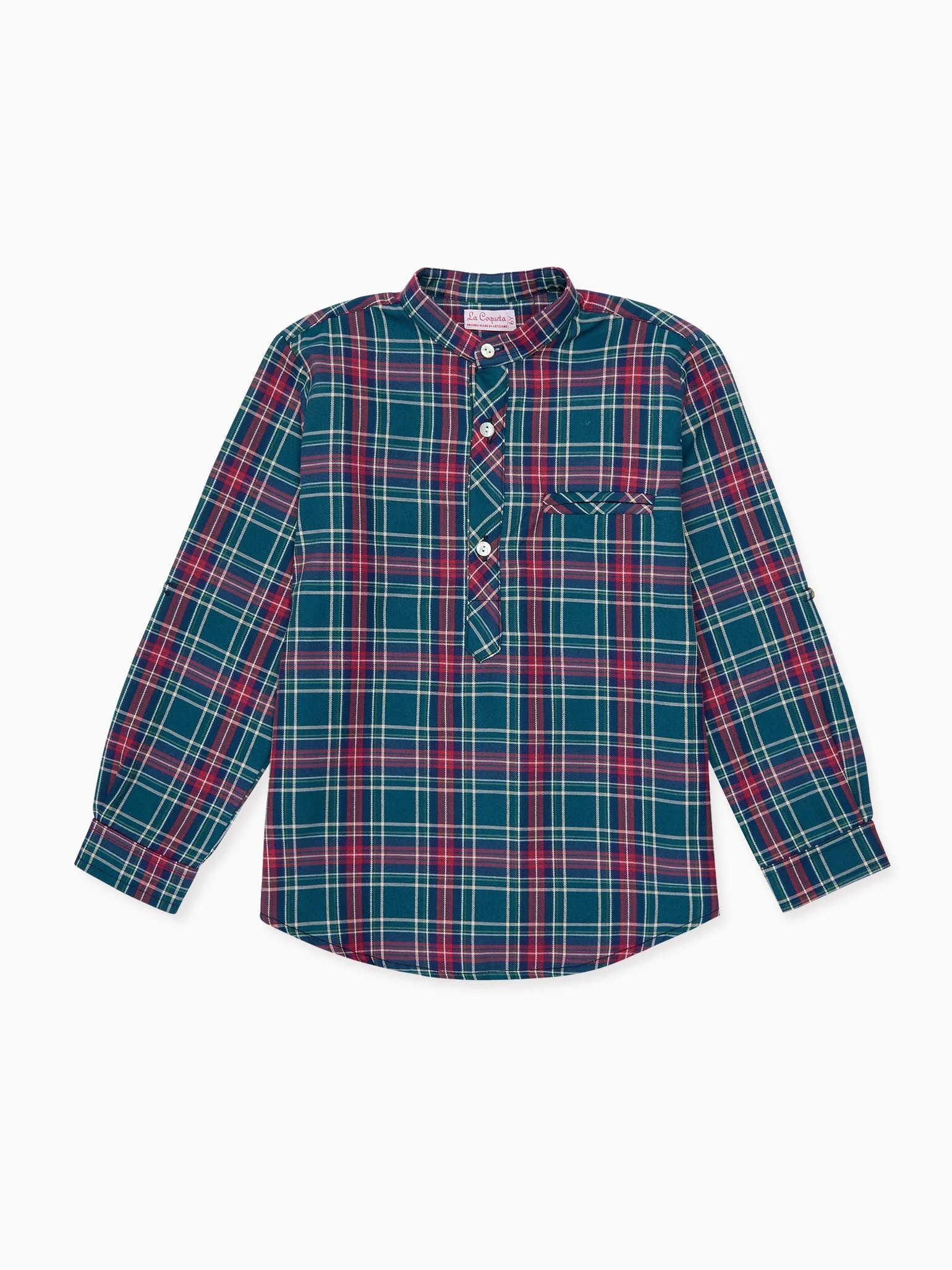 Green Tartan Mateo Long Sleeve Boy Shirt | La Coqueta (US)