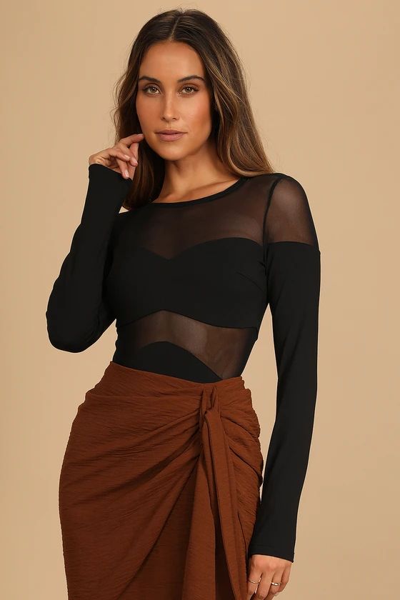 Mesh Appeal Black Long Sleeve Bodysuit | Lulus (US)