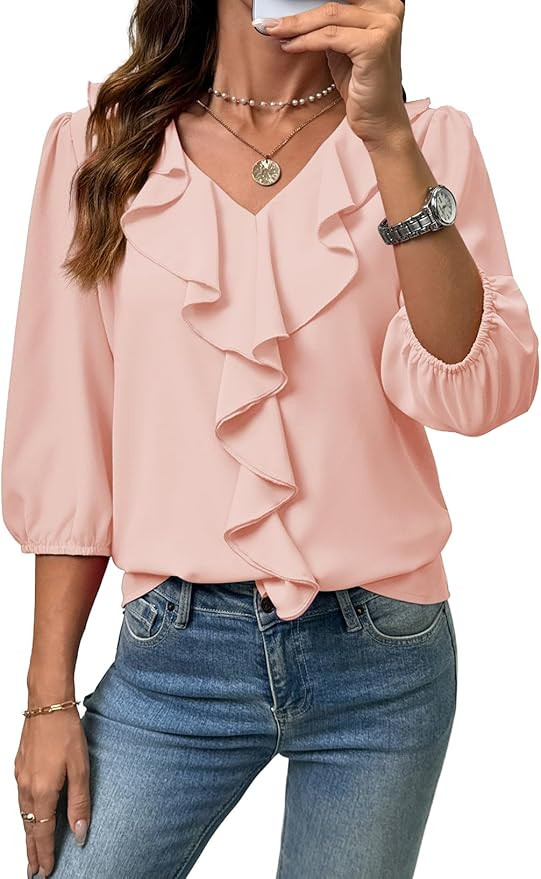 SHEWIN Womens Blouses Dressy Casual 3/4 Length Sleeve Work Shirts Business Casual Tops Spring Out... | Amazon (US)