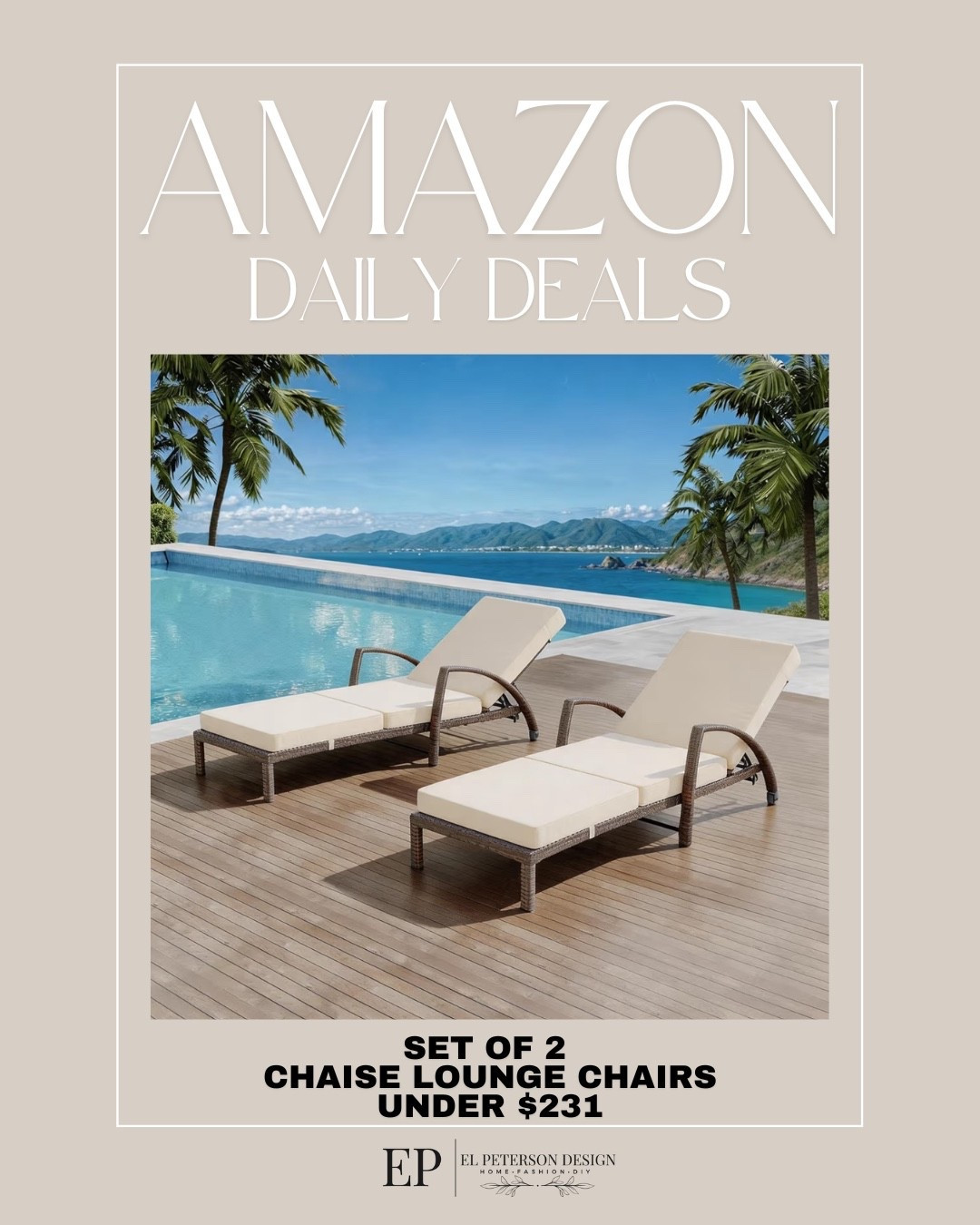 Amazon Daily Deals
Set of 2 chaise lounge chairs

#LTKHome #LTKSaleAlert