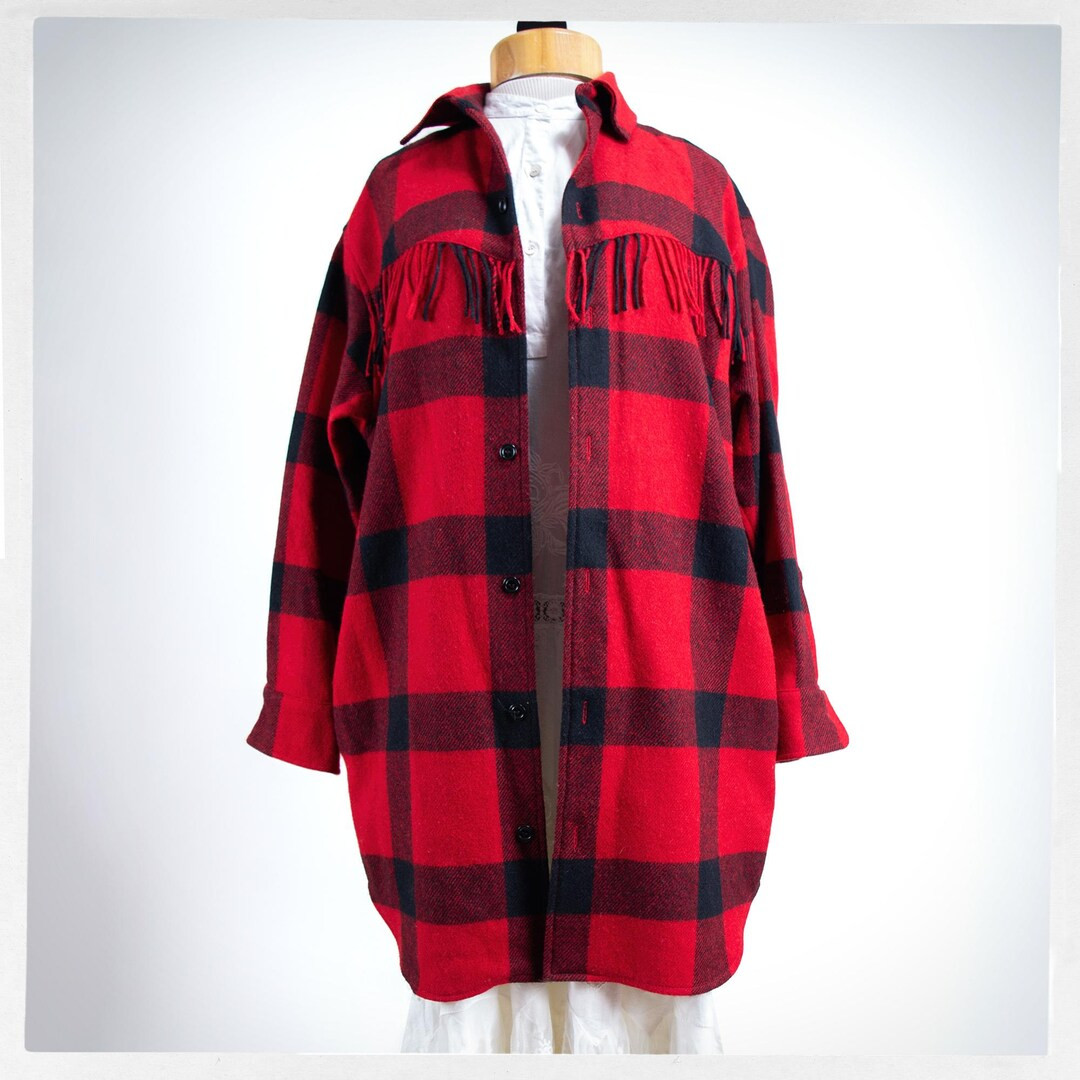 Retro 80s RALPH LAUREN Coat, R.lauren Country Red Check Coat, Wool Plaid Fringe Coat, 90s Hunting... | Etsy (US)