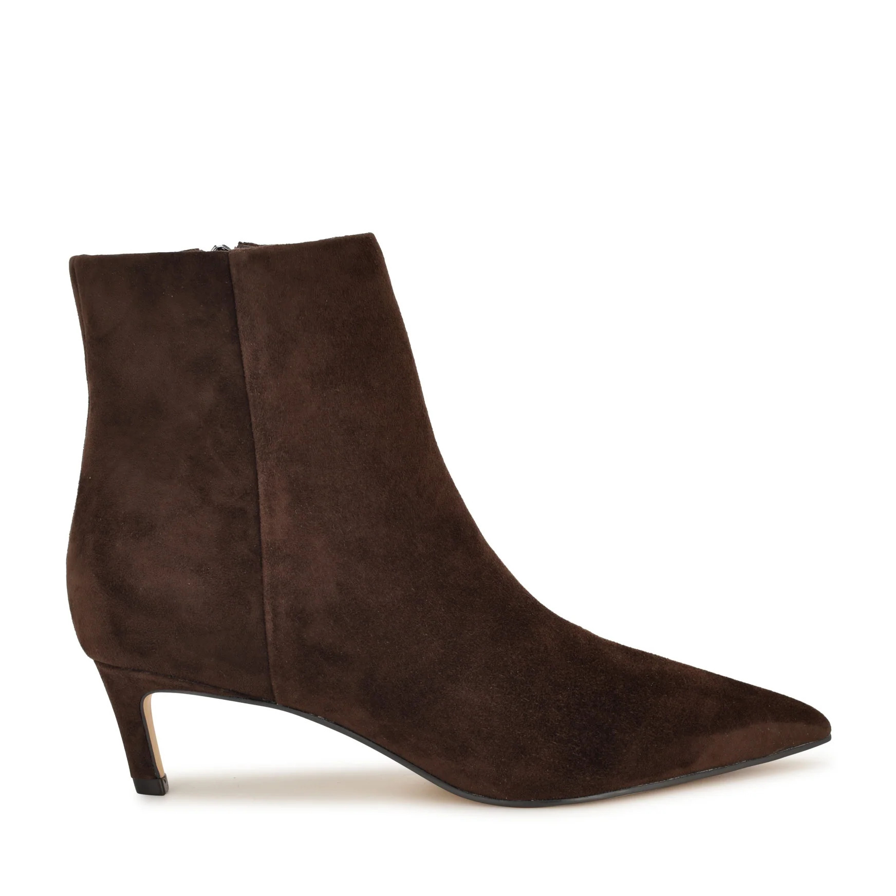 Women's Brite Kitten Heel Ankle Leather Booties - Dark Brown Suede | Nine West | Nine West (US)