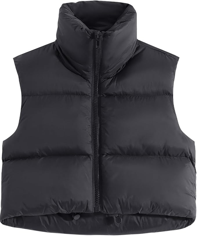Fuinloth Women's Padded Vest, High Stand Collar Lightweight Zip Crop Puffer Gilet | Amazon (US)