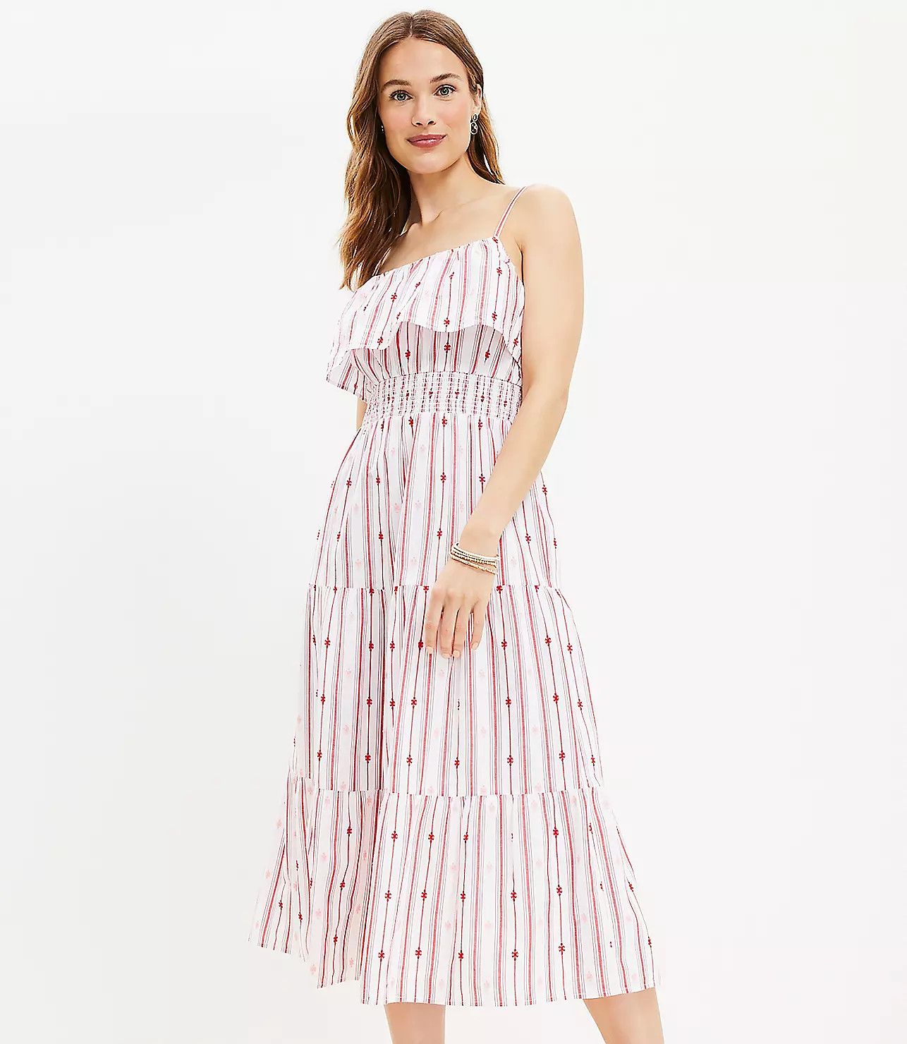 Striped Ruffle Strappy Midi Dress | LOFT