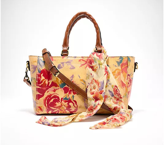 Patricia Nash Aileen Leather Top Handle Satchel with Scarf | QVC