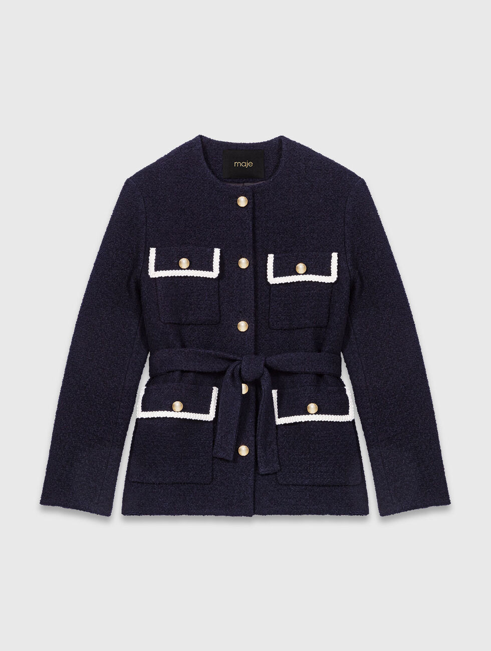 Veste 4 poches en tweed bleu pour femme | Maje | Maje EU