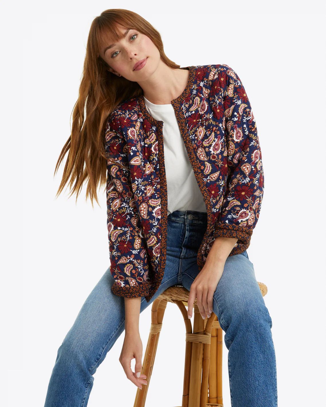 Reversible Belted Quilted Jacket in Fall Paisley | Draper James (US)