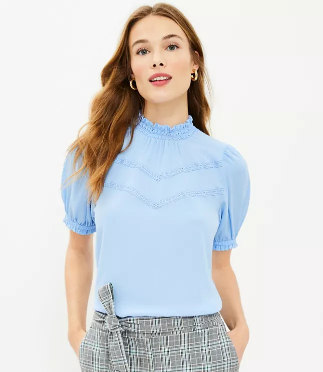 Lace Trim Mock Neck Top | LOFT