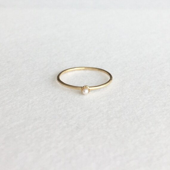 Petit Pearl Ring 14K Solid Gold Ring 14K Yellow Gold Ring | Etsy | Etsy (US)
