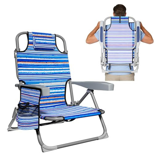 DIAMONDFORGE Lightweight Portable Beach Chair for Adults, 350 LBS Capacity Backpack Beach Chair, Reclining Beach Chair with 5-Position Lay Flat, Large Cup Holder for Beach Camping Sports, 1 Pack | Amazon (US)