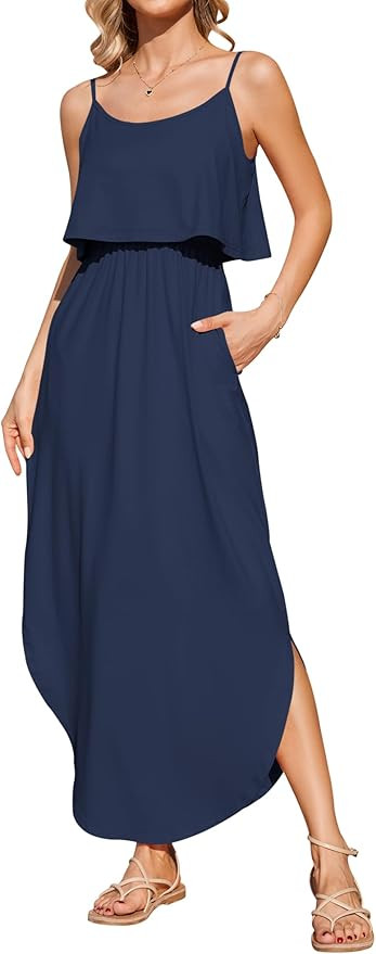 AUSELILY Womens Summer Dresses 2025 Adjustable Strappy Beach Sundress Casual Midi Dress with Pock... | Amazon (US)