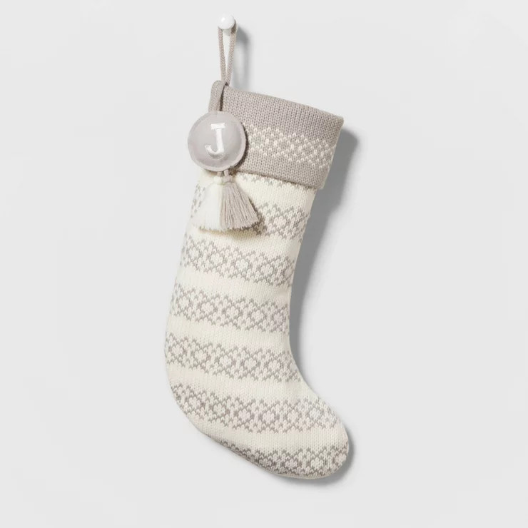 Knit Fair Isle Monogram Christmas Stocking Gray/White - Wondershop™ | Target