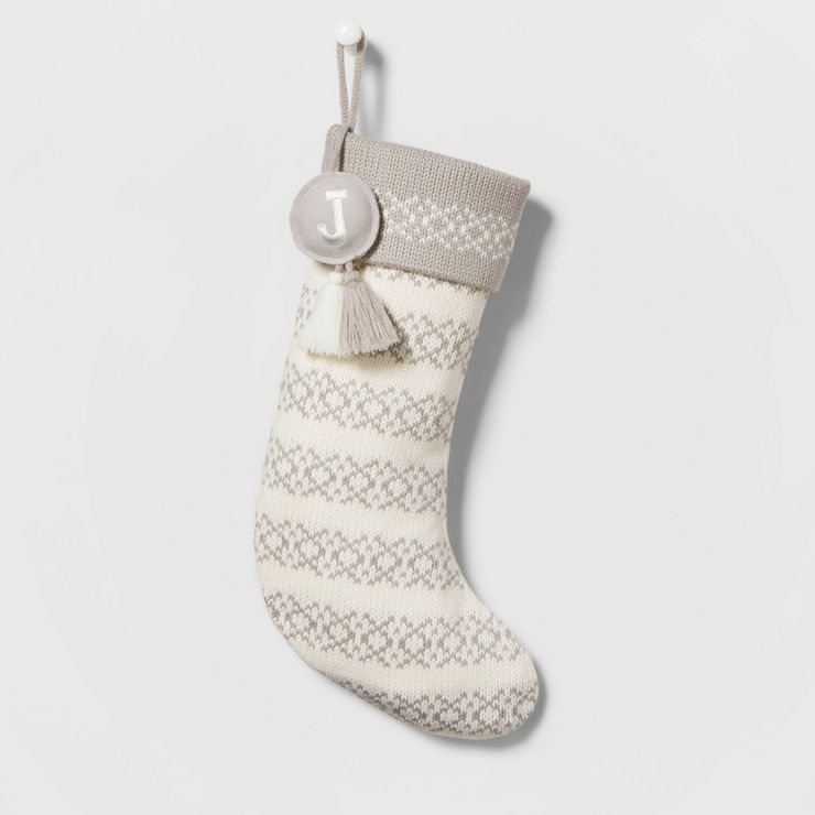 Knit Fair Isle Monogram Christmas Stocking Gray/White - Wondershop™ | Target