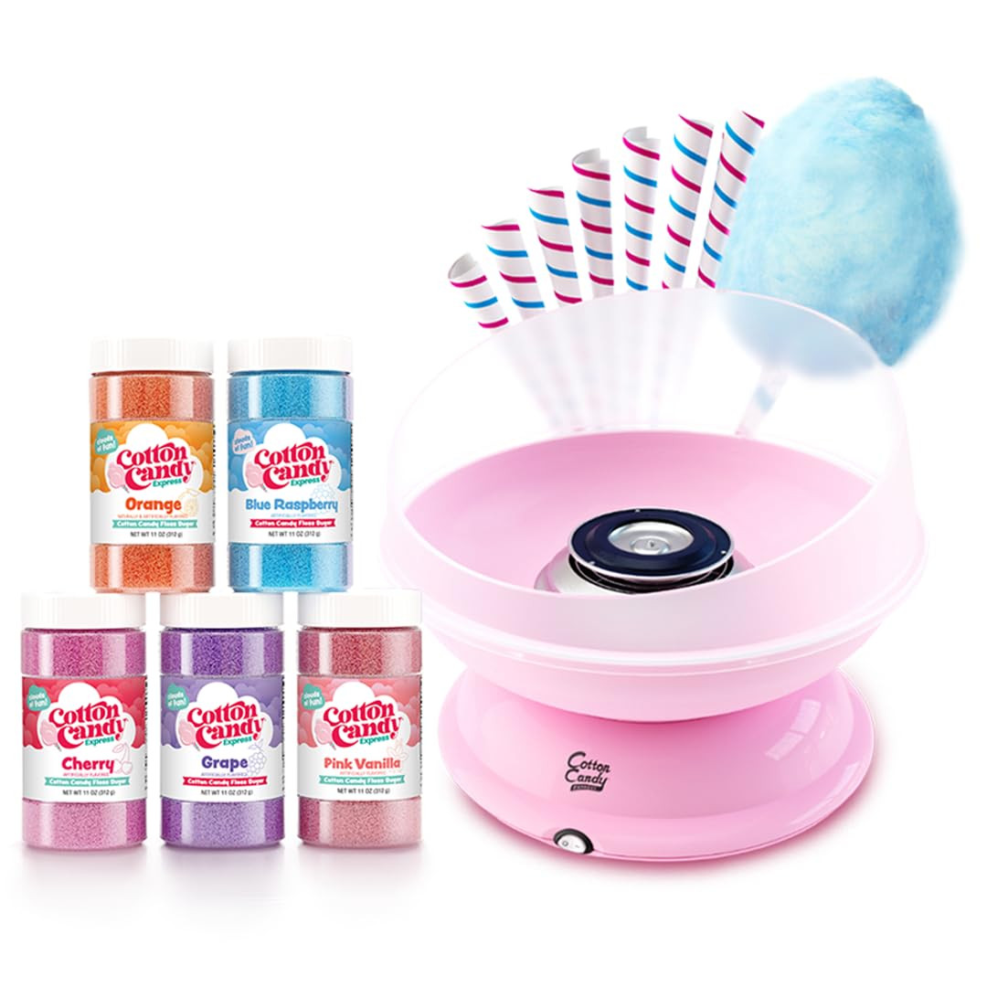 Cotton Candy Express CC1000-S Cotton Candy Machine, with 5 - 11oz. Jars of Cherry, Grape, Blue Ra... | Amazon (US)