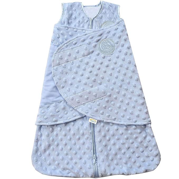 HALO Sleepsack Plush Dot Velboa Swaddle, 3-Way Adjustable Wearable Blanket, Blue, Newborn, 0-3 Mo... | Amazon (US)