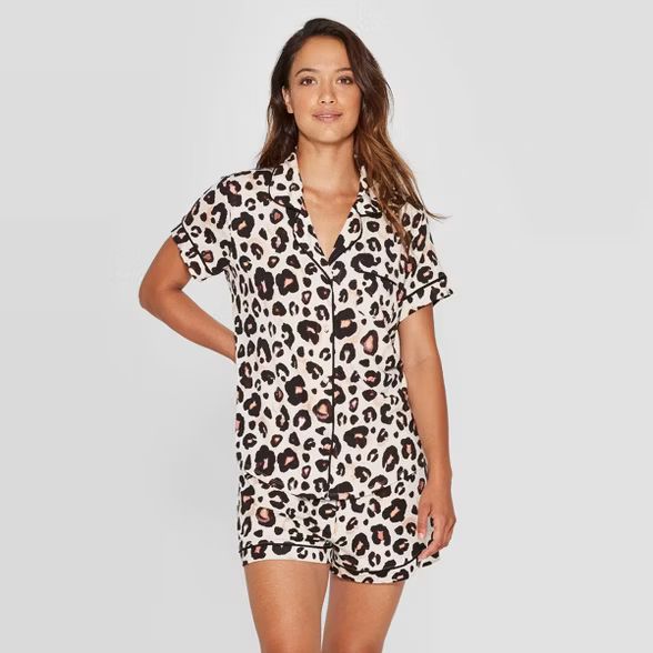 Women's Leopard Print Beautifully Soft Notch Collar Pajama Set - Stars Above™ Oatmeal | Target