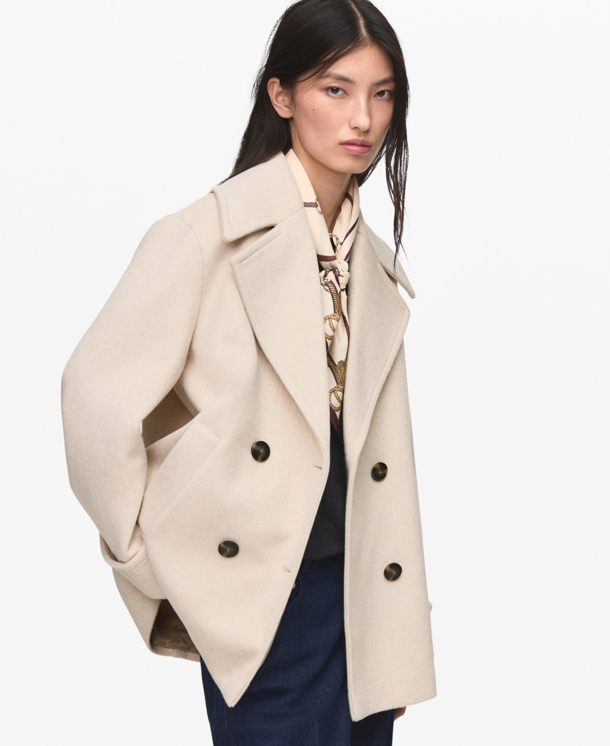 Mango Women's Double-Breasted Wool Blend Coat - Light, Pastel Gray | Macy's