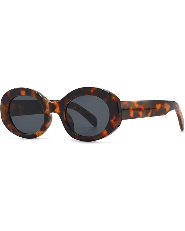 PORADAY Modern Thick Oval Sunglasses for Women Fashion Clout Goggles Retro Narrow Chunky Sun Glas... | Amazon (US)