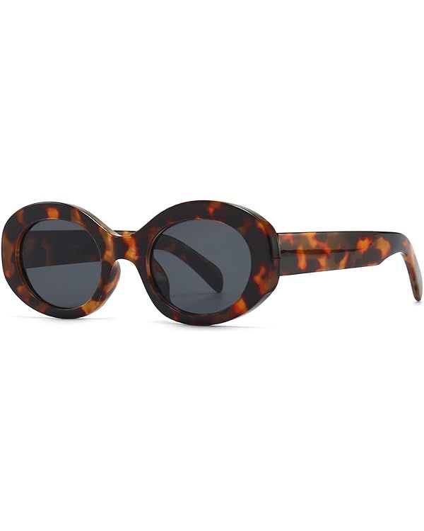 PORADAY Modern Thick Oval Sunglasses for Women Fashion Clout Goggles Retro Narrow Chunky Sun Glas... | Amazon (US)