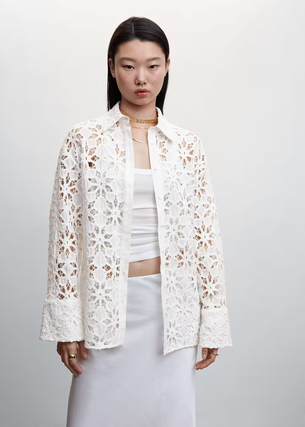 Guipur shirt with strip detail | MANGO (US)