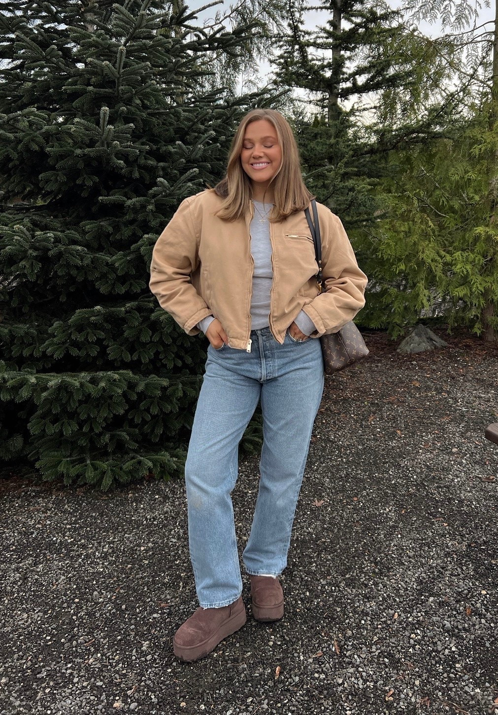 Barn jacket Abercrombie size medium, Agolde straight leg jeans true to size, linked similar ugg style for less $$ since they aren’t making this brown color anymore! 

Winter style, winter outfit, Agolde, Abercrombie, Ugg style, casual winter style 