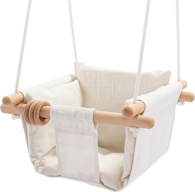Mlian Secure Canvas and Wooden Baby Hanging Swing Seat Chair Indoor and Outdoor Hammock Backyard ... | Amazon (US)