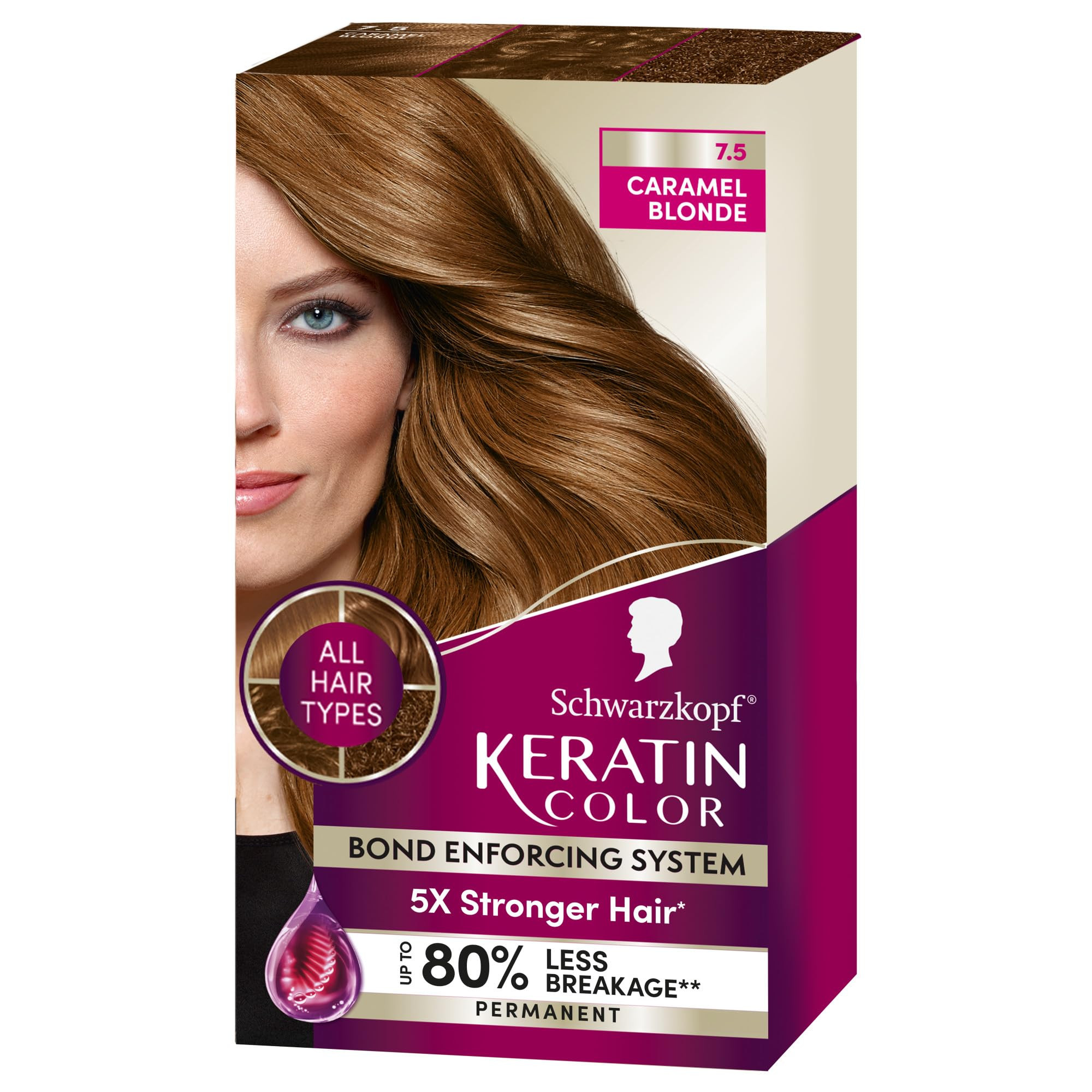 Schwarzkopf Keratin Color Permanent Hair Color, 7.5 Caramel Blonde, 1 Application Professionally ... | Amazon (US)