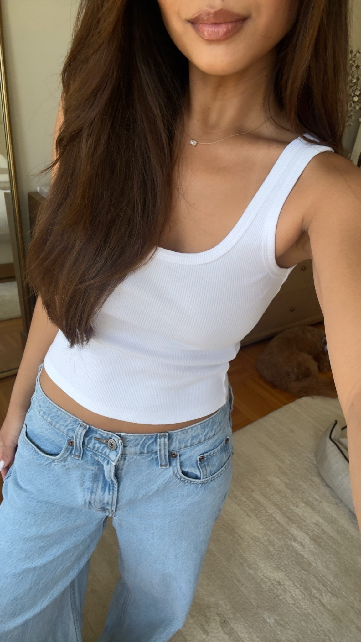 Casual outfit of the day! $16 Amazon tank and my go to low rise jeans 

Sizing:
Tank - tts, xs
Jeans - tts, 25 short in light wash with raw hem
Boat and tote - mini size, natural on natural lettering

#LTKootd