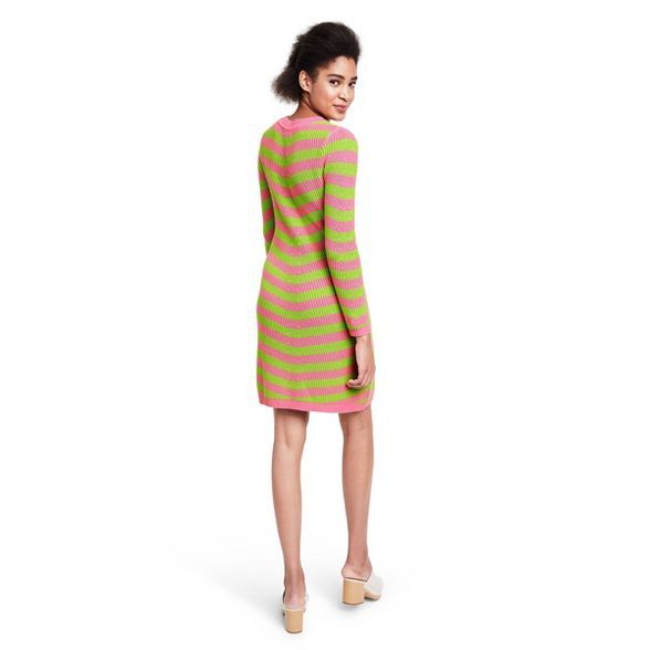 Women's Striped Long Sleeve Sweater Dress - Victor Glemaud x Target Pink/Green | Target