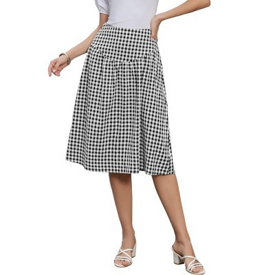INSPIRE CHIC Women's Gingham Summer Causal Retro Flared Pleated A-Line Midi Skirts X-Large Black | Target