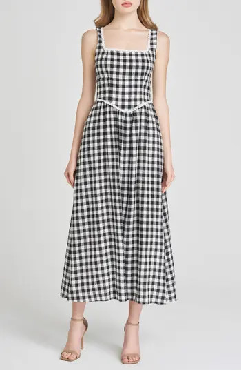 WAYF x Styled by COCO! Gracie Gingham Linen Blend Midi Dress in Black Gingham at Nordstrom Rack, Size X-Large | Nordstrom Rack