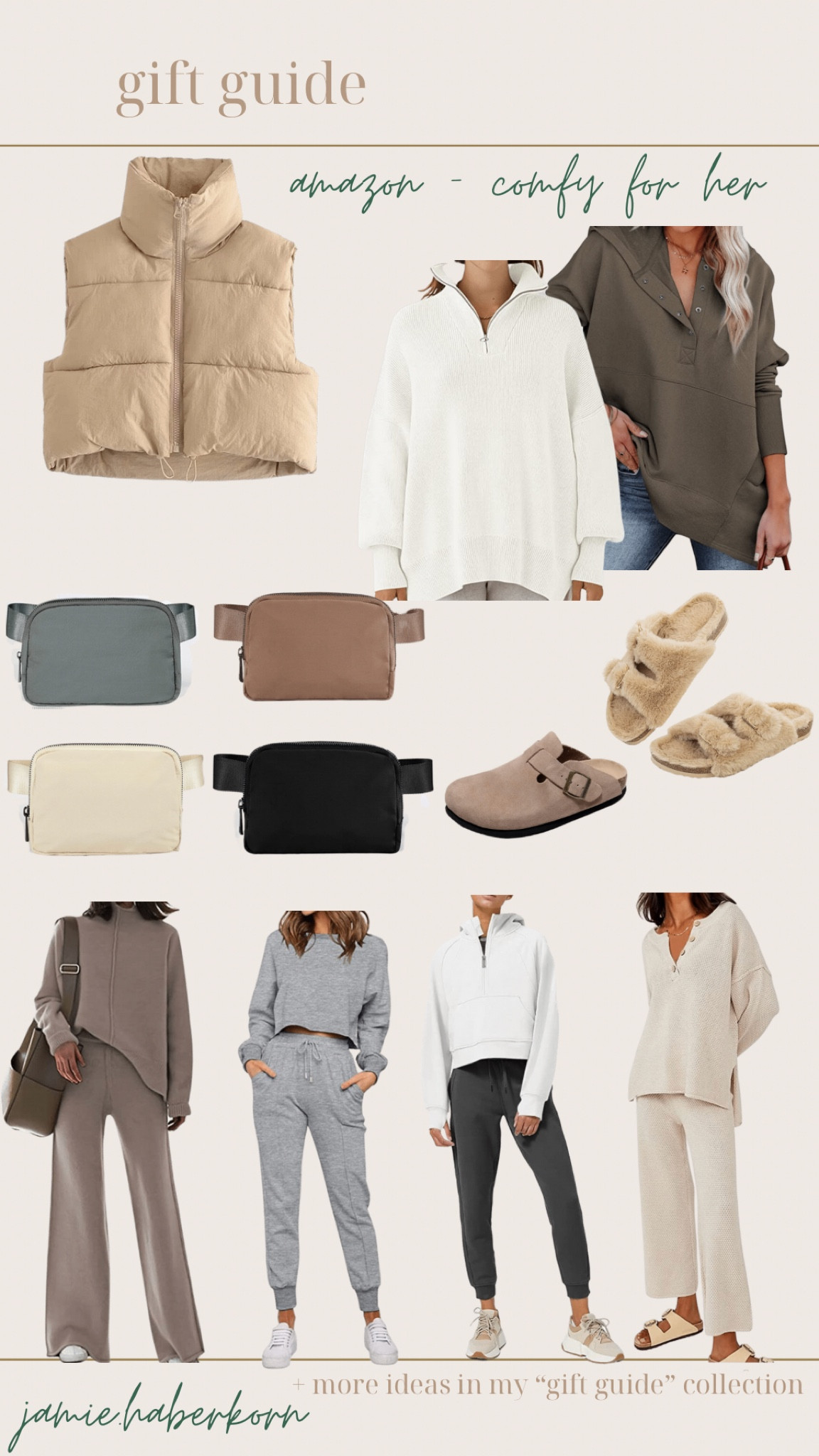 Gift guide - amazon - comfy for her 


#amazon #giftguide #forher #comfyfinds #founditonamazon #athleisure #beltbag #fuzzyslides #lookforless #freepeople #ugg #birkenstock #matchingset

#LTKstyletip #LTKsalealert #LTKunder50