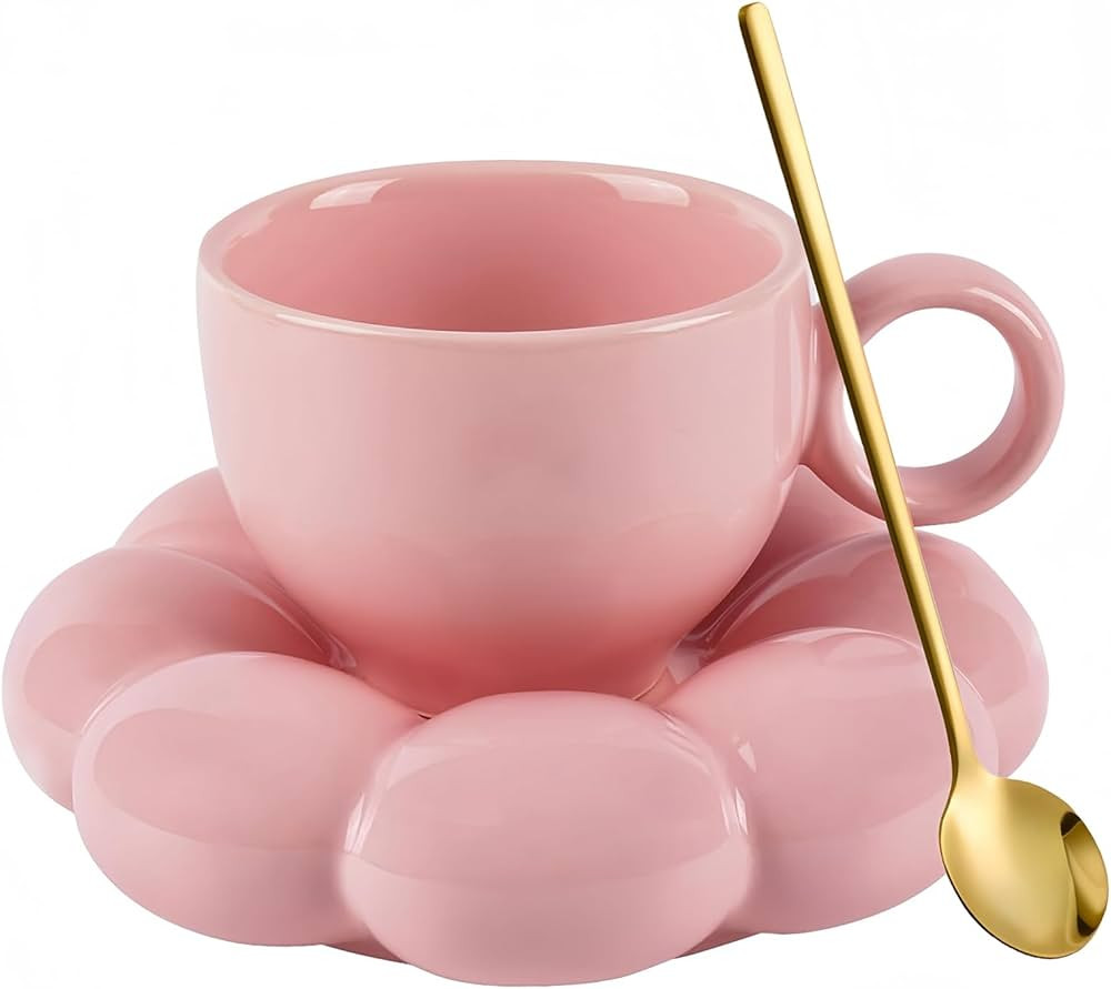 Ceramic Cloud Mug with Saucer Set-Novelty Ceramic Coffee Mug with Sunflower Coaster for Girls and... | Amazon (US)