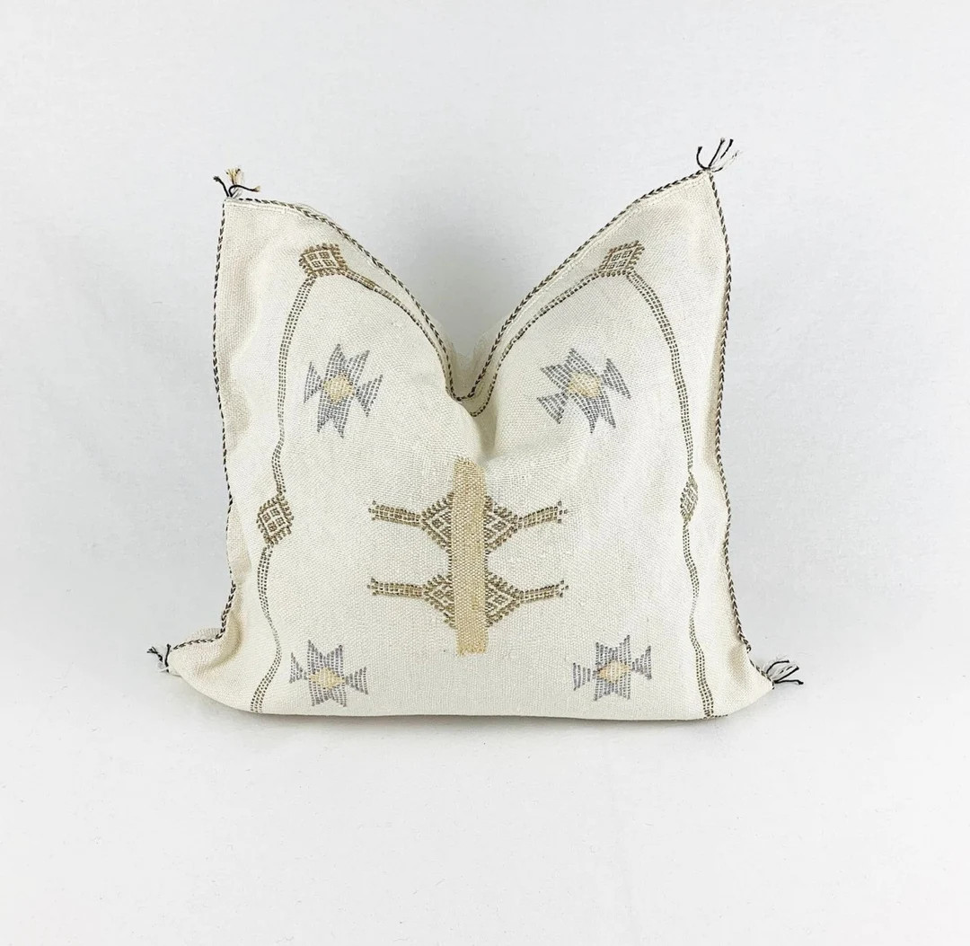 White Pillows silk All sizes ,Pillow Cactus Silk, Moroccan Lumbar Cushion Handmade Silk Decorativ... | Etsy (US)