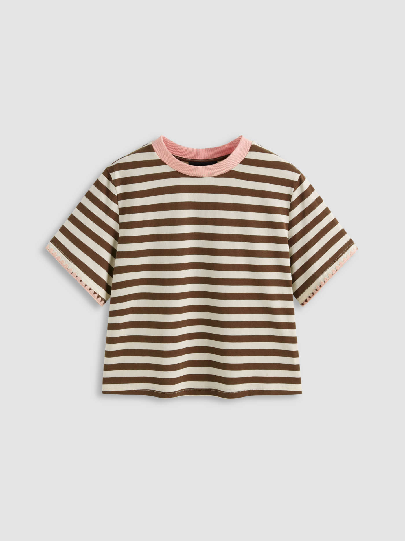 Knit Fabric Oversized Cotton-blend Stripe Tee For Daily Casual | Cider