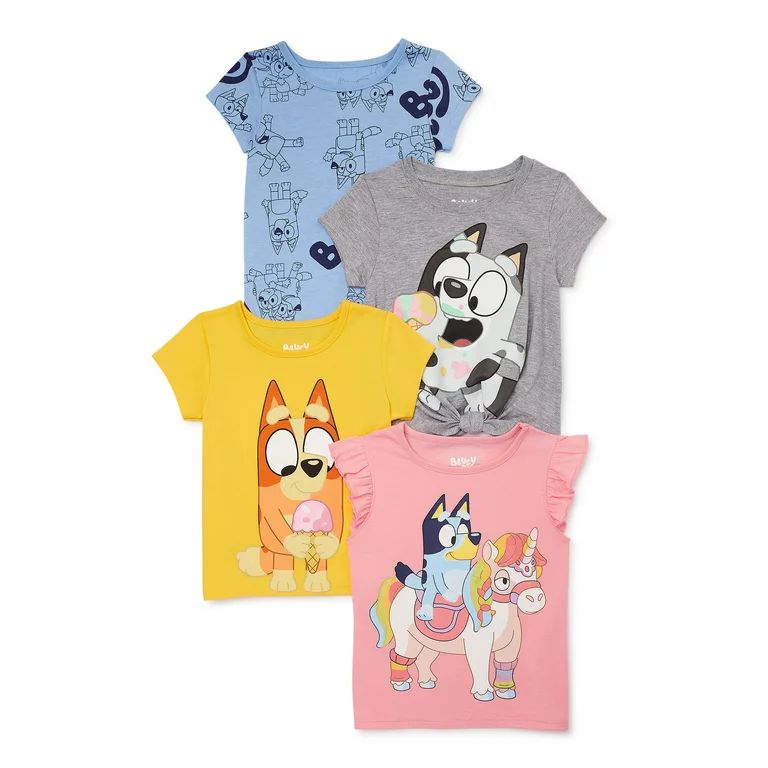 Bluey Toddler Girl Graphic Print Fashion T-Shirts, 4-Pack, Sizes 2T-5T | Walmart (US)